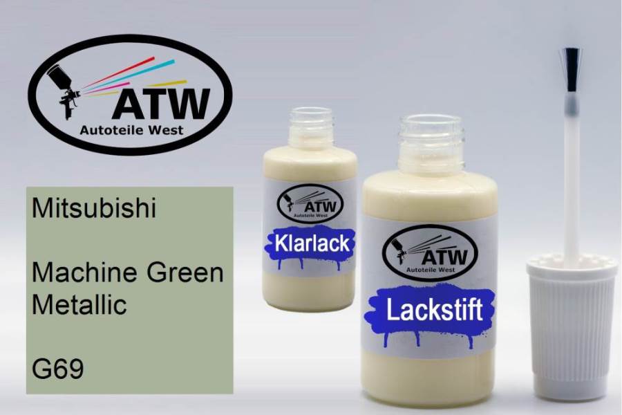 Mitsubishi, Machine Green Metallic, G69: 20ml Lackstift + 20ml Klarlack - Set, von ATW Autoteile West.